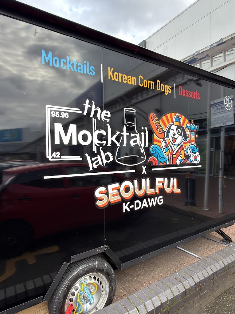The Mocktail Lab and Seoulful K-Dawg pop-up trailer signage